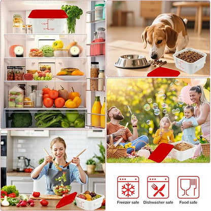 WELKOR Square Food Containers with Lids 4-Pack, Commercial Grade Airtight Plastic Bins for Restaurant Kitchen Pantry Storage, Freezer & Dishwasher Safe (Red, 2QT-4PACK)