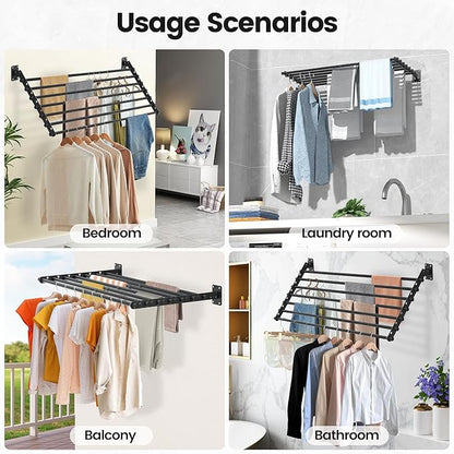 Wall Mounted Clothes Drying Rack 43 Inch – Foldable Laundry Drying Rack for Wall Mount, Space Saving Indoor Drying Rack for Clothes, Compact & Sturdy Design