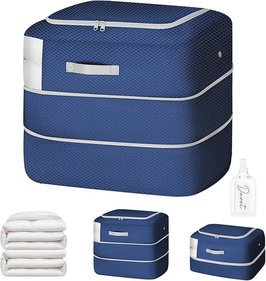 Easortm Comforter Storage Bag - 110L Large Capacity Blanket Storage Bags Ultra Space Saving Self Compression Organizer, Washable Compression Bags for Storage Comforter Blanket, 1-Pack, Navy Blue