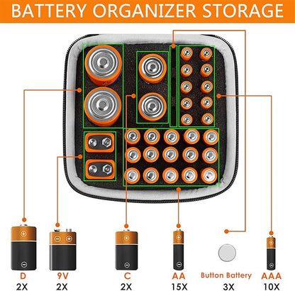 Linkidea Small Hard Case Battery Organizer Storage Box, Batteries Carrying Holder Container - Holds 34 Various Sizes AA AAA 9V C D Batteries (Dark Grey)