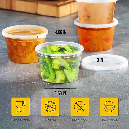 OCS Parts 48-Pack Round Plastic Deli Containers with Lids | Stackable, Microwavable, Freezer and Dishwasher Safe BPA Free Food Prep and Storage Containers (16 Ounce)