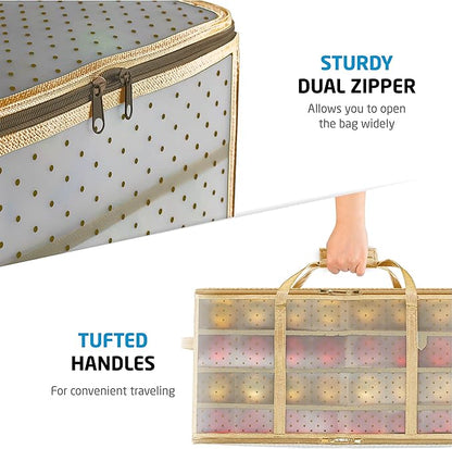 ZOBER Christmas Ornament Storage Box Plastic - Stores 128 3" Ornaments with Individual Trays - Ornament Organizer Storage Box, Durable Christmas Containers Holder - Gold