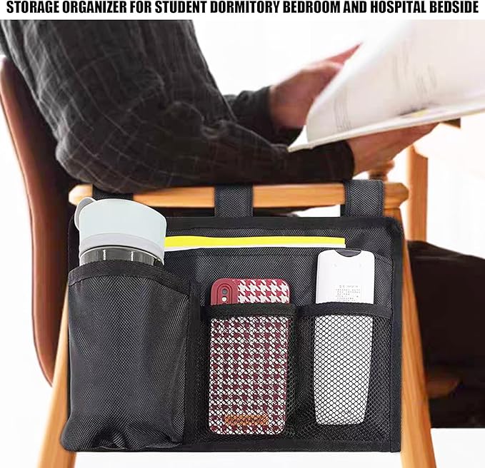 UlifeBetter Hanging Bedside Caddy Bedside Organizer Bunk Bed Storage Bag Hanging Pocket for Camp, Dorms & Hospital Bed Rails More (Black 4 Pockets)