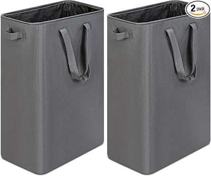 efluky Slim Laundry Basket, Narrow Laundry Hamper with Handles, Collapsible Dirty Clothes Hamper, Tall Laundry Bin for Laundry Room, Dorm and Bedroom, 19.8 Gallon (75L) Grey (Pack of 2)