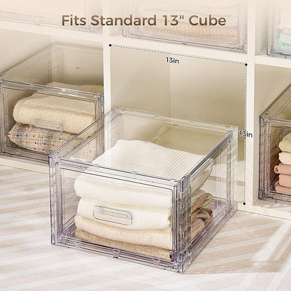 Vtopmart 6 Pack 18QT Clear Stackable Storage Drawers,Easily Assemble Closet Organizers,Plastic Storage Bins for Bathroom,Cabinet,Kitchen Pantry,Under Sink Organization(Medium)
