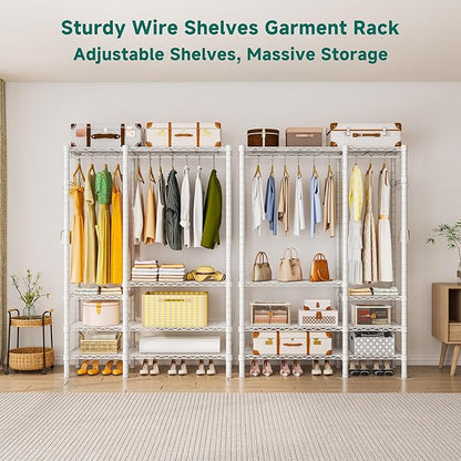 Heavy Duty Garment Rack, Metal Freestanding Closet Wardrobe Clothes Racks for Hanging Clothes, 4 Tiers Adjustable Wire Shelving, 44.9'' L x 16.5'' W x 76.8 '' H, Max Load 850LBS, White