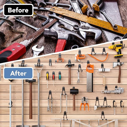 30 Pack Garage Hooks Heavy Duty, Rust-Resistant Solid Steel Wall Mount Hangers for Hanging Ladders & Bikes, Non-Slip PVC Coating Tool Organizer, 5 Sizes U & J Shapes + 2 Straps