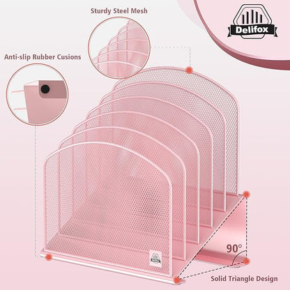 Inclined Desk File Organizer,Vertical File Folder Holder Stand Metal Rack File Sorter for Office Classroom Desktop Organization