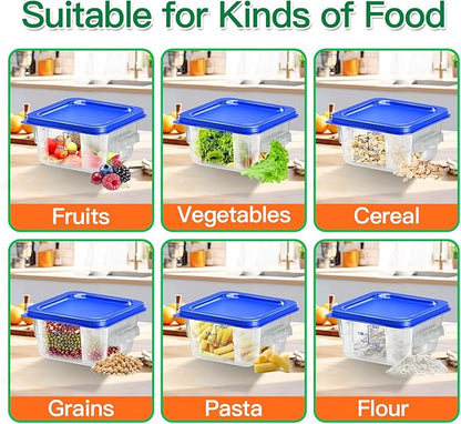 FeyBuosk 6 pcs 2qt Food Storage Containers with Lid, Square Clear Commercial Food Storage Containers with Handle and Scale for Food Storage in Home Kitchen & Dining (Blue)