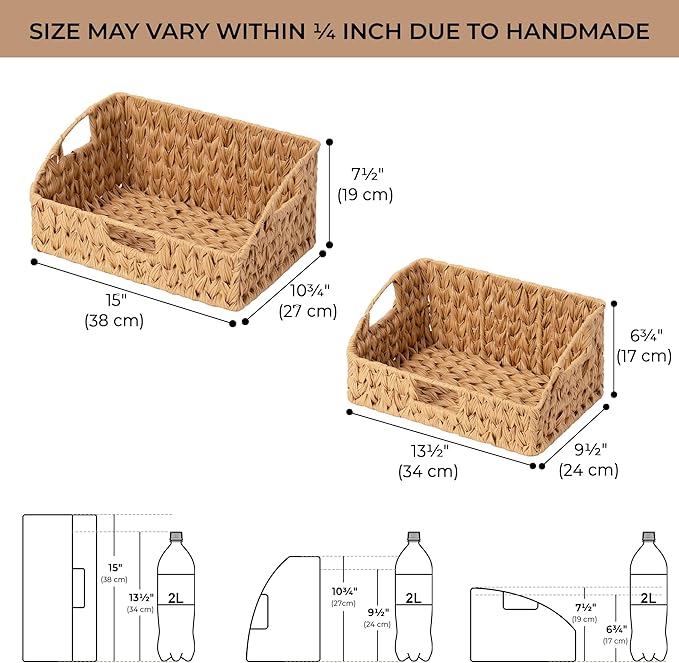 GRANNY SAYS Wicker Storage Basket for Shelves, Wicker Basket with Handles, Trapezoid Woven Baskets for Storage, Decorative Baskets for Home Decor, Natural, 2 Pack