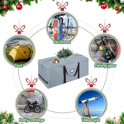 BALEINE 9 ft Christmas Tree Storage Bag, Heavy Duty 900D Oxford Fabric with Reinforced Handles and Dual Zippers Wide Opening, Extra Large Storage Container for Trees (Grey)
