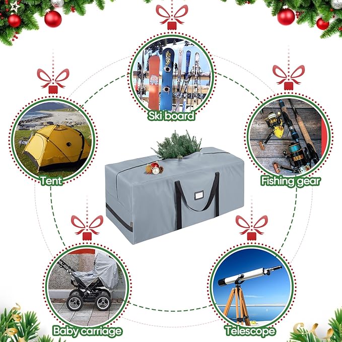 BALEINE 7.5 ft Christmas Tree Storage Bag, Heavy Duty 900D Oxford Fabric with Reinforced Handles and Dual Zippers Wide Opening, Extra Large Storage Container for Trees and Decorations (Grey)