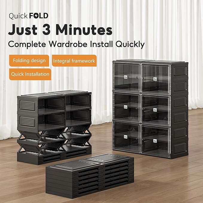 Vipbox Black Shoe Rack Organizer Cabinet for Closet Entryway,Clear Shoe Storage Boxes Stackable Sneaker Storage with Door Easy Assembly Shoe Cabinet with Lids Large 6 Tiers 24 Pairs