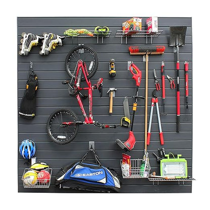 Proslat Garage Storage PVC Slatwall Panels - 2 Packs of 8 ft. x 4 ft. Sections (20 Single slats which Make up 64 sq.ft Once Installed) (Charcoal) (Dark Gray)