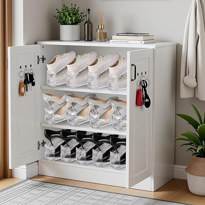 Clear Shoe Slots Organizer with Adjustable Height, Acrylic Closet Stacker Display, Storage Shoe Rack Organizer, Double Layer Holders for Shelf Wardrobe Space Saving(Clear,30 Pack)