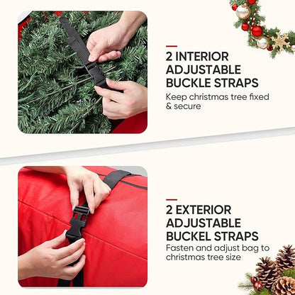 BALEINE 7.5 ft Rolling Christmas Tree Storage Bag, 2 Swivel Wheels for Easy Moving, Heavy Duty 600D Oxford Fabric Extra Large Artificial Christmas Tree Bag with Reinforced Carry Handles (Red)