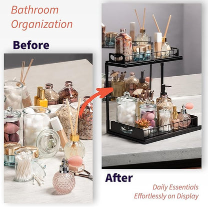 ClearSpace Under Sink Organizer, Pull Out Cabinet Organizer - 2 Tier Slide Out Organizers and Storage Shelf - Metal Sliding Drawer for Kitchen Bathroom Pantry Cabinet Organization Rack, Black