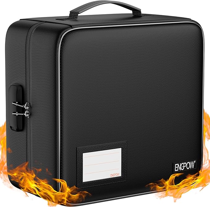 ENGPOW CD/DVD Storage Case with Lock,Fireproof CD/DVD Case Binder,400 Capacity CD Organizer Binder DVD Storage Holder with Zipper＆Handle,Portable Storage Binder Safe for Home Office Travel Car,Black