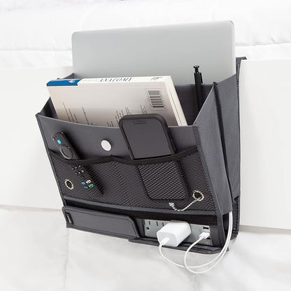U Brands Bedside Caddy, 7 Pockets with Power Strip Compartment, Organization Supplies, Gray, 1 Count