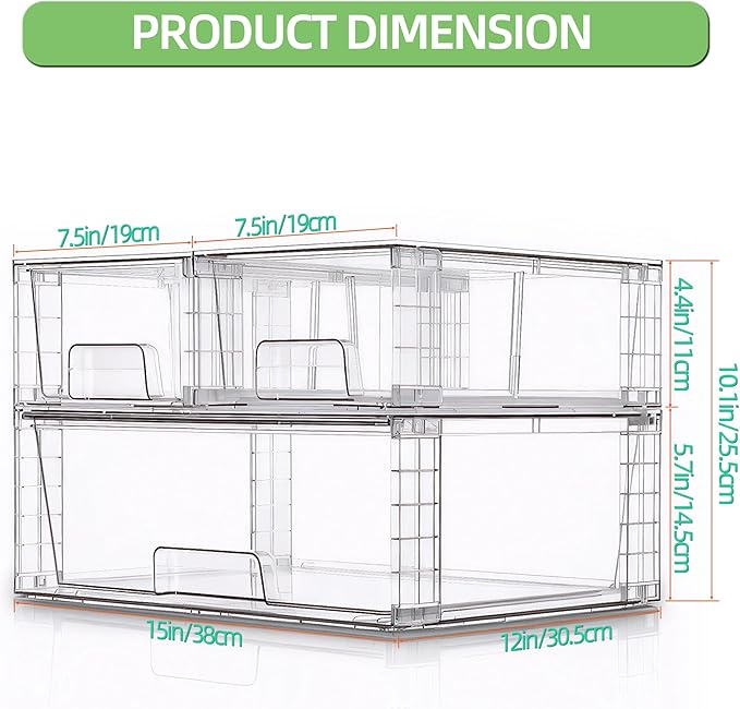 Stackable Storage Drawers(3 Pack),High-strength Clear Plastic Multi-purpose Organizer Bins with Handles, Easily Assemble Acrylic Drawers for Bathroom Closet Cabinet Pantry Under Sink