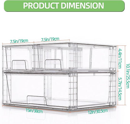 Stackable Storage Drawers(3 Pack),High-strength Clear Plastic Multi-purpose Organizer Bins with Handles, Easily Assemble Acrylic Drawers for Bathroom Closet Cabinet Pantry Under Sink