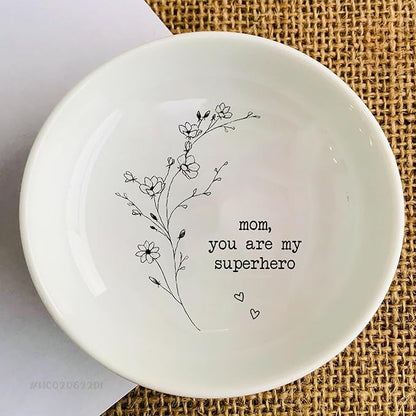 Mom Gift From Daughter Son, Floral Ring Dish, Ceramic Jewelry Dish, Jewelry Holder, Trinket Tray, Birthday Gift, Mother Present, Wedding Gift, Mother And Daughter, Gift For Step Mom Bonus Mom, White