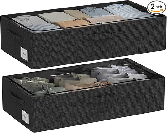 Under Bed Storage Bins Frame Storage Box Oxford Fabric Sturdy Underbed Container Foldable Stackable Large Capacity Clothes Organizer