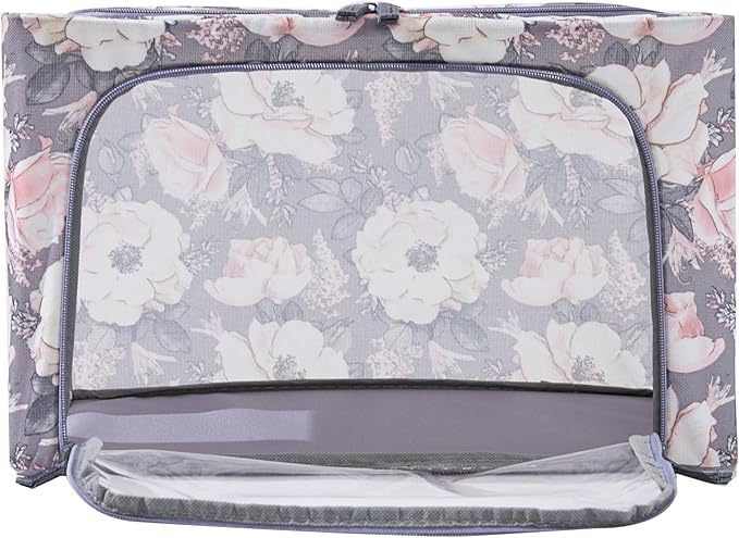 Periea 'Beau' Foldable Stackable Fabric Home Storage Boxes with Steel Frames - Set of 2 (Floral Grey, Small)