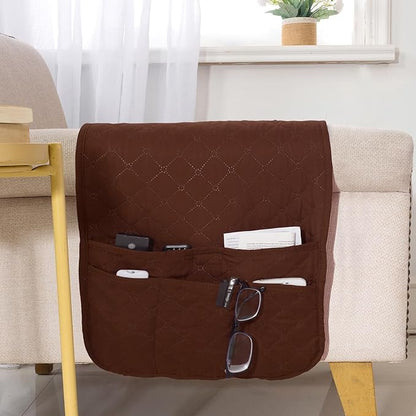 luckyjoyreal Armchair Caddy for Couch Remote Control Holder Premium Durable Non-slip Sofa Armset Organizer Caddy Storage for Recliner Couch 4 Pocket for Cell Phone Magazine 35"x13" Chocolate 1 Piece