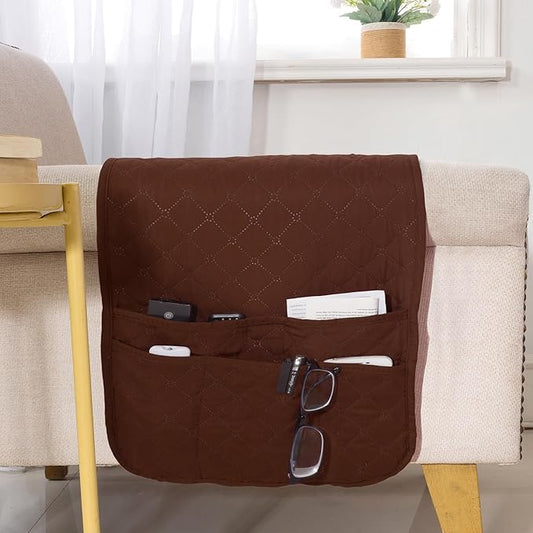 luckyjoyreal Armchair Caddy for Couch Remote Control Holder Premium Durable Non-slip Sofa Armset Organizer Caddy Storage for Recliner Couch 4 Pocket for Cell Phone Magazine 35"x13" Chocolate 1 Piece
