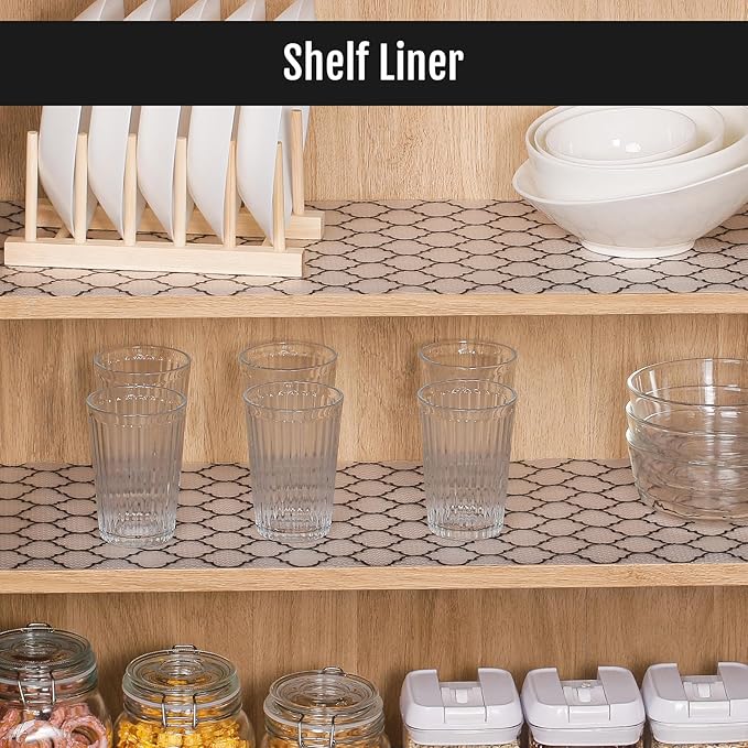Cooyes Shelf Liner, Non Adhesive Drawer and Cabinet Liner, EVA Washable Oil-Proof Shelf Paper for Kitchen Cabinets, Refrigerator, Storage, Desks with Modern Pattern