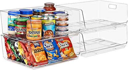 Sorbus Stackable Storage Bins Open Front - Pantry Bins for Storage and Organization - Acrylic Stackable Bins for Kitchen - Clear Pantry Organizer Bin (Large 4 Pack)