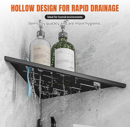 Corner Shower Shelf with Razor Hole, Modern Sturdy Shower Caddy, 10" 304 Stainless Steel Shower Organizers Bathroom Shelf for Tile Wall, No Drilling Grout Mount Shelf for Shower,Bathroom Accessories