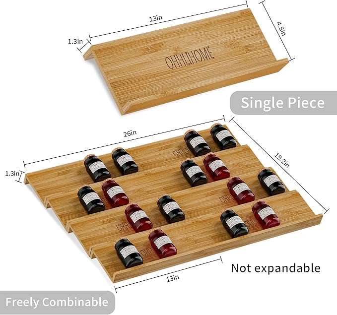 OHHLIHOME Bamboo Spice Drawer Organizer - 8 Pack 13"x4.7"x1.6" Spice Rack Tray - Spice Jars Drawers Insert - Seasoning Organizer for Drawers/Countertop (Jars not included)…