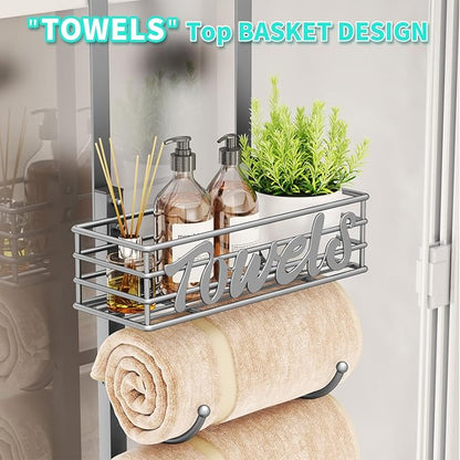HapiRm Towel Racks for Bathroom Storage - 6 Tier Over The Door & Wall Mount Rolled Towel Storage Organizer Holder with Metal Shelf Basket for Small Bathroom, Camper, Rv - Sliver, Patented