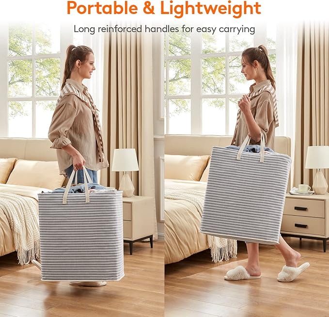 Lifewit 2 Pack Laundry Hamper Large Collapsible Laundry Baskets, Freestanding Waterproof Clothes Hamper with Easy Carry Handles in Laundry Room Bedroom Bathroom College Dorm, Grey, 2 x 100L
