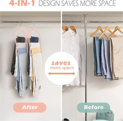 Velvet Pants Clothes Hanger Space Saving Non Slip Pants Shorts Hanger, Myfolrena Jeans Slack Trousers Hangers Multiple Velvet Hanger Closet Storage and Organization for Jeans,Scarf,Tie(Pink, 3)