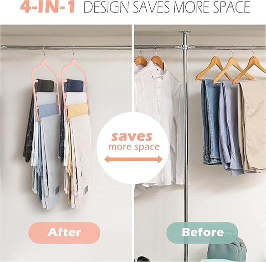 Velvet Pants Clothes Hanger Space Saving Non Slip Pants Shorts Hanger, Myfolrena Jeans Slack Trousers Hangers Multiple Velvet Hanger Closet Storage and Organization for Jeans,Scarf,Tie(Pink, 3)