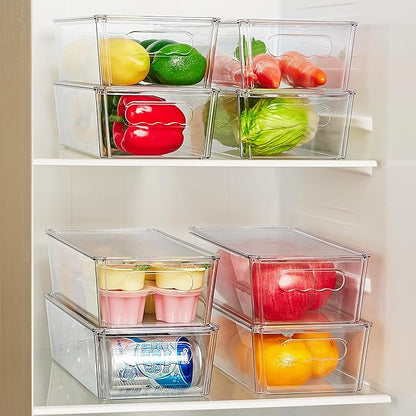 Vtopmart 10pcs Clear Organizers and Storage Bins with Lids, Stackable Plastic Storage Containers with Handles for Fridge, Freezer, Pantry, Cabinet, Kitchen Organization