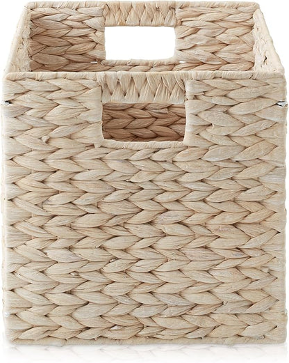 Casafield 10.5" x 10.5" Hyacinth Storage Baskets, Whitewash - Set of 2 Storage Organizers, Woven Wicker Cubes