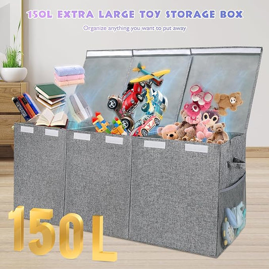 Extra Large Toy Storage Organizer with Lid, Large Toy Box Collapsible Toy Chest Storage Box Design - Toys Bin with Dividers for Kids, Nursery, Bedroom, Playroom-40 x16 x14''