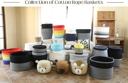 Cottonphant 24" x 24" x 17" Max Size Large Cotton Rope Basket, Extra Large Storage Basket, Woven Laundry Hamper, Cloth Storage Bin, for Blankets Clothes Towels Pillows in Living Room, Black/Grey Mix