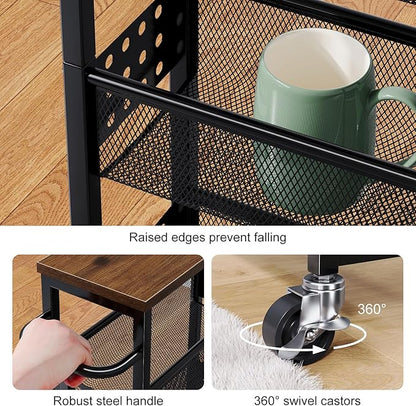 Utility Slim Storage Cart, Skinny Rolling Spice Rack with Table Top, Small Laundry Organizers and Storage Shelves for Between Washer and Dryer, Thin Shelf for Narrow Spaces, 4 Tier Bathroom Cabinet