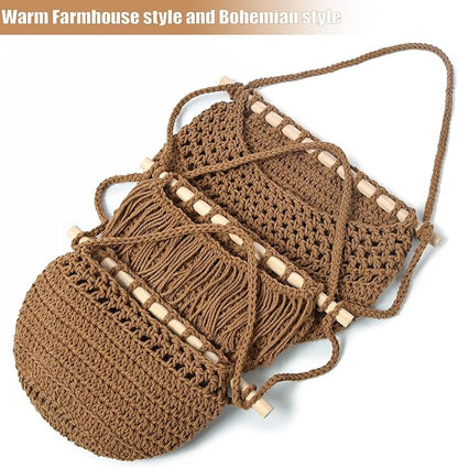 3 Tier Hanging Fruit Baskets for Kitchen, Boho Cotton Rope Handwoven Vegetable Hammock Produce Storage Wall Mounted Large Organizing Basket for Farmhouse Decor, Over The Door, Onion, Potato (Caramel)