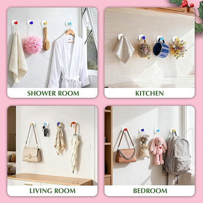 Fenas Suction Cup Hooks for Shower No-Drill Bathroom Hooks for Towels, Robes, Loofah Mountable on Bathroom Walls, Kitchen, Glass, Mirrors, Tile and Smooth,Non-Porous Surfaces (2, Klein Blue White)