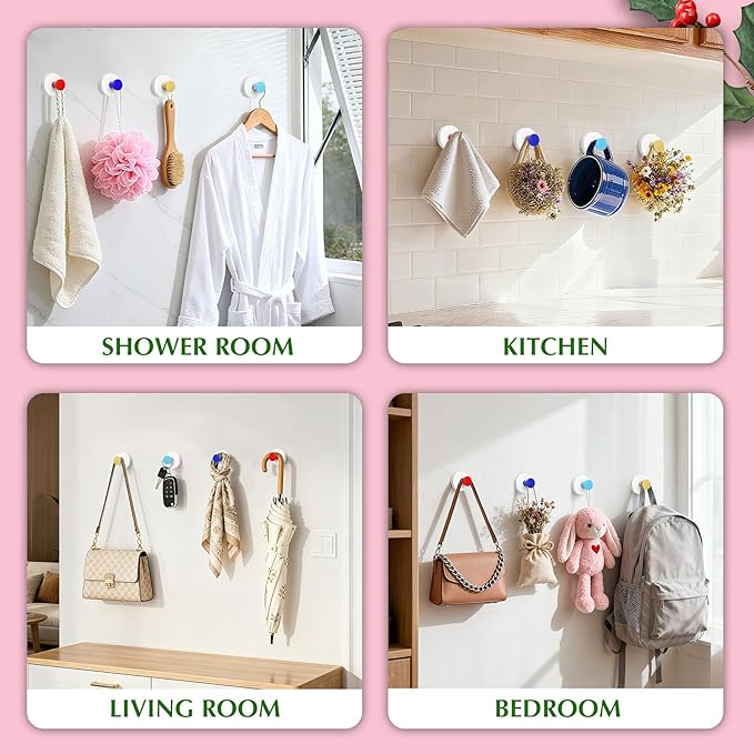 Fenas Suction Cup Hooks for Shower No-Drill Bathroom Hooks for Towels, Robes, Loofah Mountable on Bathroom Walls, Kitchen, Glass, Mirrors, Tile and Smooth,Non-Porous Surfaces (2, Lemon Yellow White)