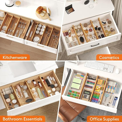 Lifewit 5 Pack 4" High Bamboo Drawer Dividers, 17-21.5" Adjustable Drawer Organizers for Clothes, Wood Dresser Drawer Divider, Expandable Deep Drawer Separators for Dresser, Kitchen, Bedroom, Bathroom
