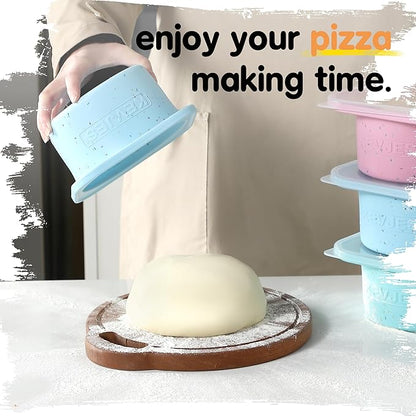 KEVJES PLUS 1000ml Pizza Dough Proofing Containers for DIY family Artisan Pizza, Food Grade Silicone Stackable Boxes with Lids, Freezer, Fridge, Dishwasher Safe-Sprinkles Pattern-3 Pack (Aqua)