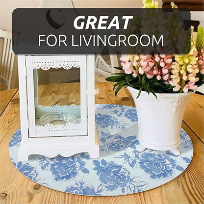 FIFTY FEET 18X96 Inch Shelf Liner for Kitchen Cabinets, PVC Drawer Liner for Dresser Non-Slip Bathroom, Non-Adhesive Cabinet Liner Washable (Blue Flower)(1 Roll)