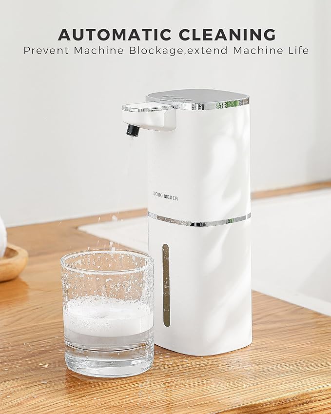 DODO MEKIA Automatic Foaming Soap Dispenser, 13.5oz/400mL, USB Rechargeable, 9-Adjustable Foam Levels, IPX5 Waterproof, Touchless & Wall/Tabletop Use for Kitchen Bathroom, White